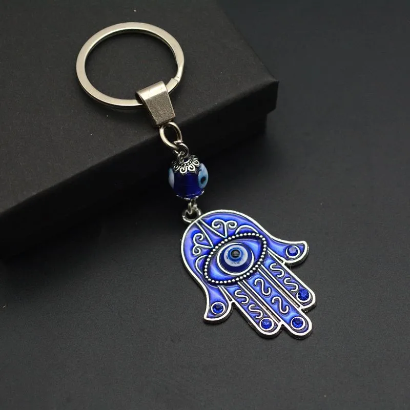 Turkish palm blue eye keychain painted oil coloured glaze metal keychain bag pendant