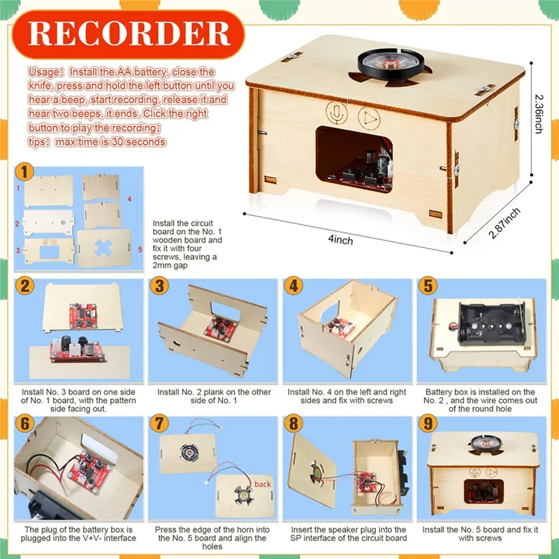 WOWFU-4 Set Kit Kerajinan Puzzle Kayu DIY Speaker Radio Gramofon Proyektor Latihan Penyolderan Kit Elektronik DIY