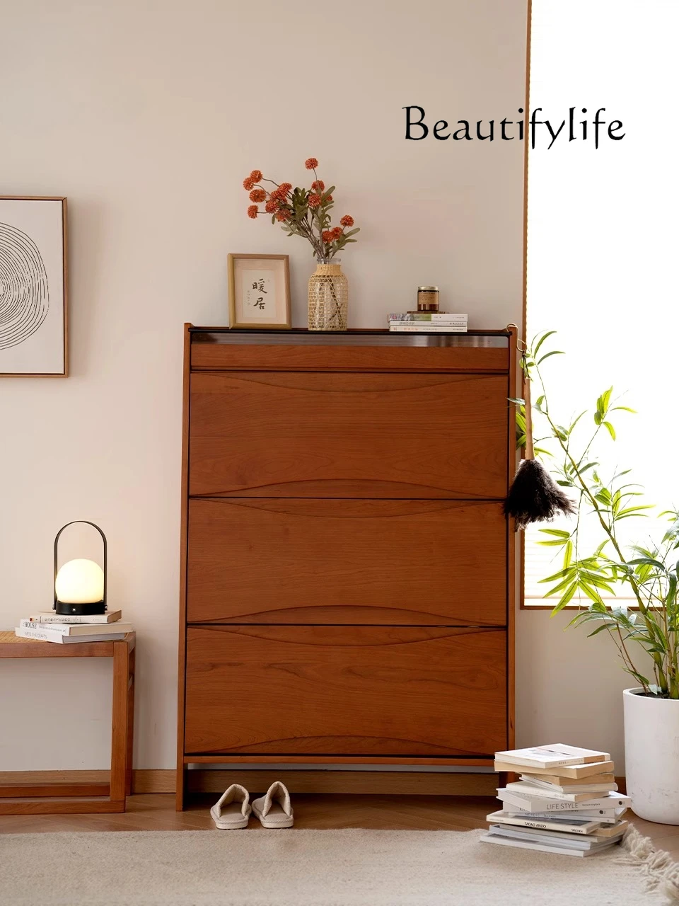 

Wutong shoe cabinet, household ultra-thin and large-capacity entrance cherry wood antique tipping bucket shoe cabinet