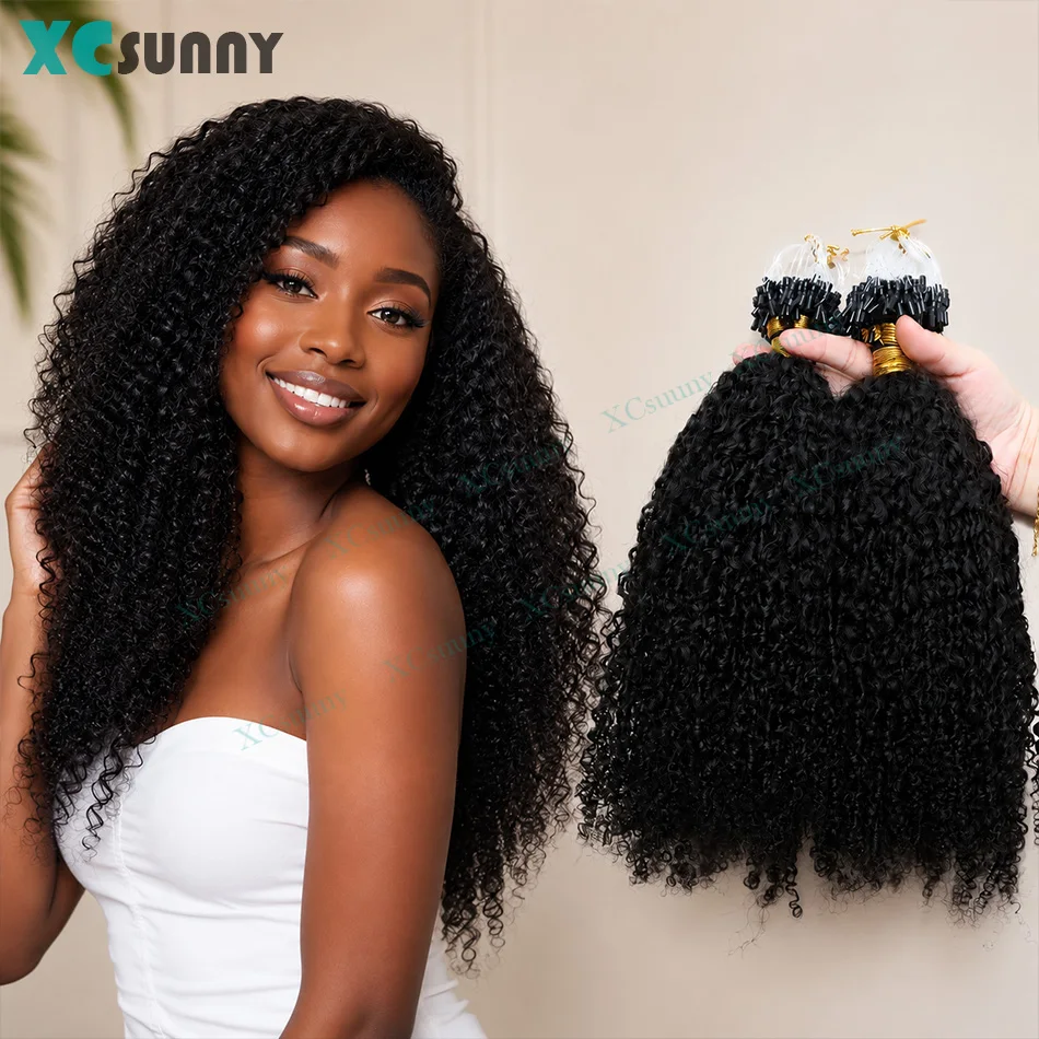 Micro Ring Hair Extensions Human Hair Afro Kinky Curly Microlink Hair Extensions Human Hair For Black Women Double Drawn