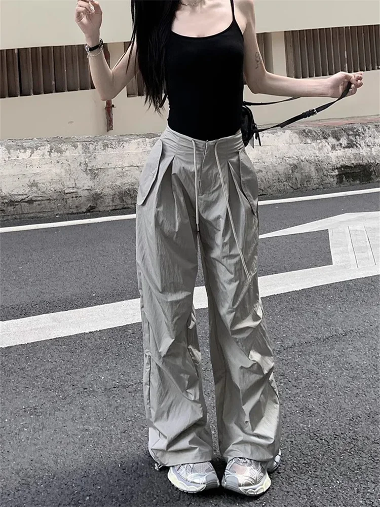 Y2K Vintage Cargo Pants Women High Waist  Drawstring Track Trousers Oversized Quick Dry Harajuku Retro Sweatpants Korean Fashion