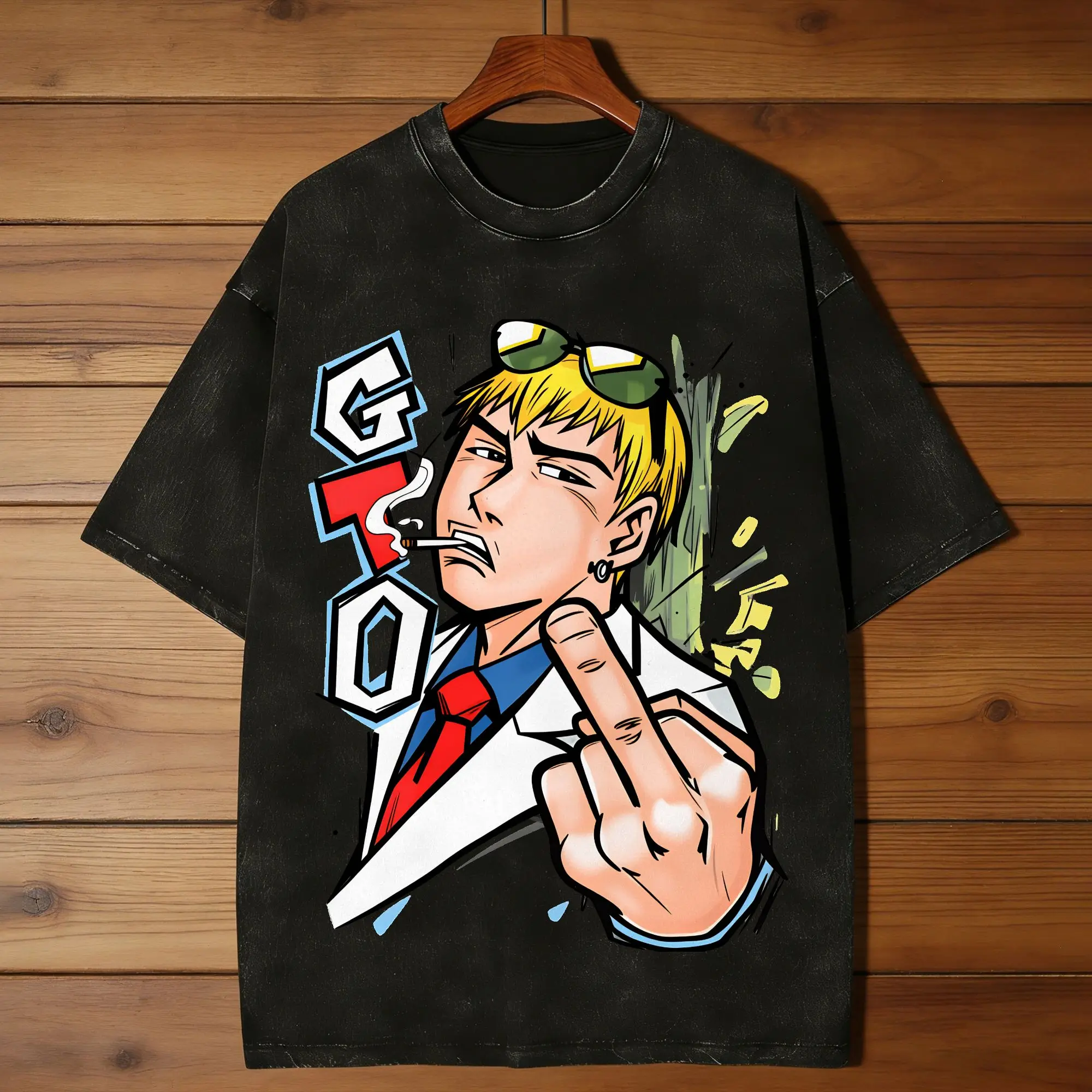 GTO Anime Great Teacher Onizuka  Washed T-Shirt Men  Y2K  Casual T-Shirts Beach O Neck Fashion Tee Shirt Print Big Size Clothing
