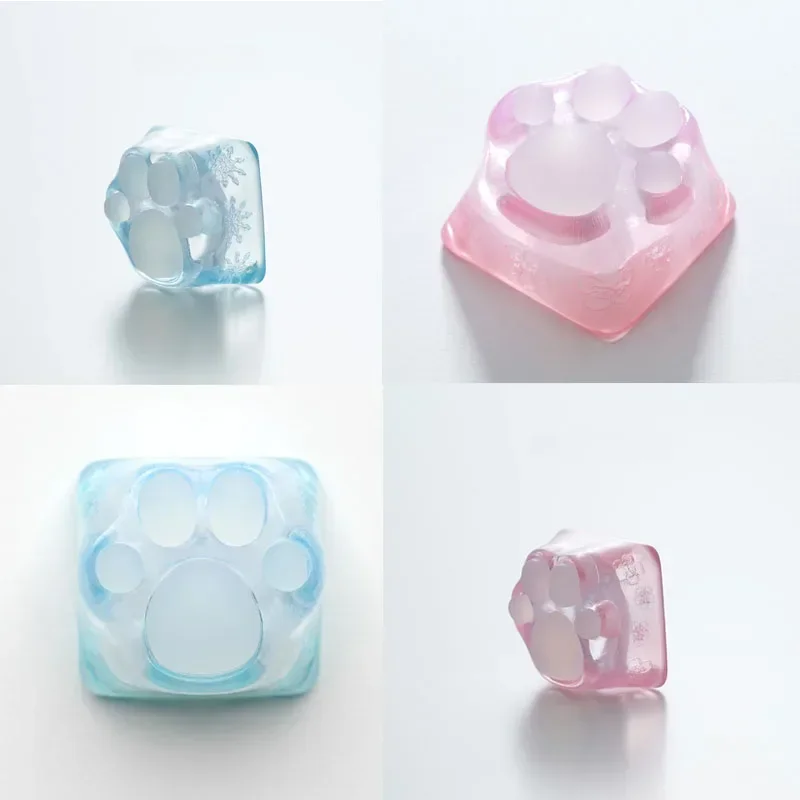 ZOMO Transparent Resin Keycaps 3D Printed Cute Catpaw Tiffany Sakura Powder Backlight Mechanical Keyboard Gamer Accessories Gift