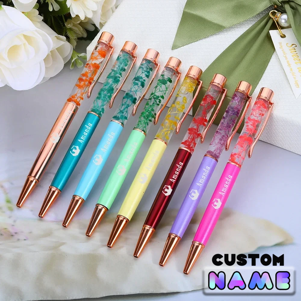 10pcs/lot Pen Flower Branch Metal Ballpoint Pen Personalized Gifts Pen Custom Name Office Supplies School Student Stationery