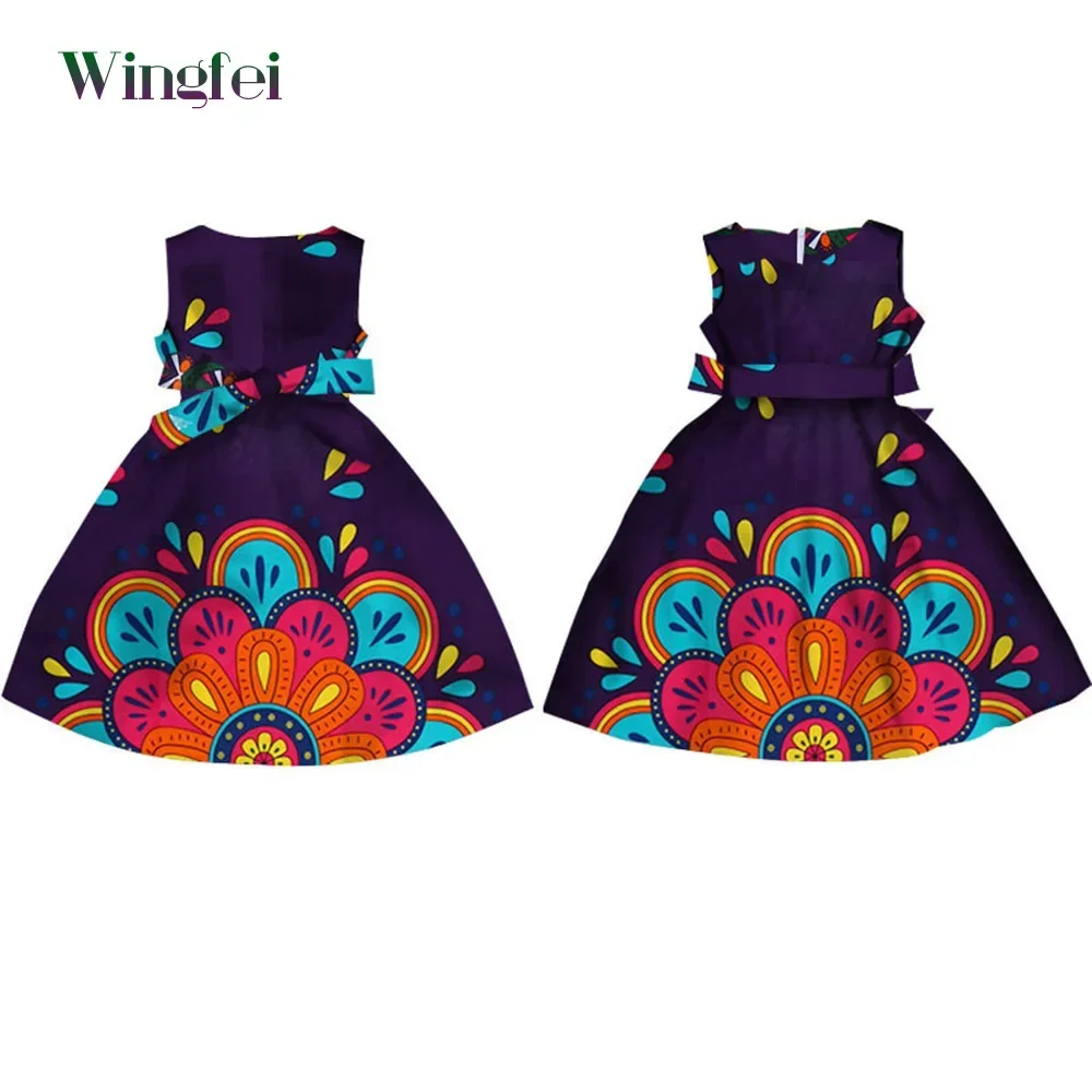 Fashion Girls African Dresses Vestidos Kanga Clothing Dashiki African Wax Print Sleeveless A-line Dresses African Clothes WYT57