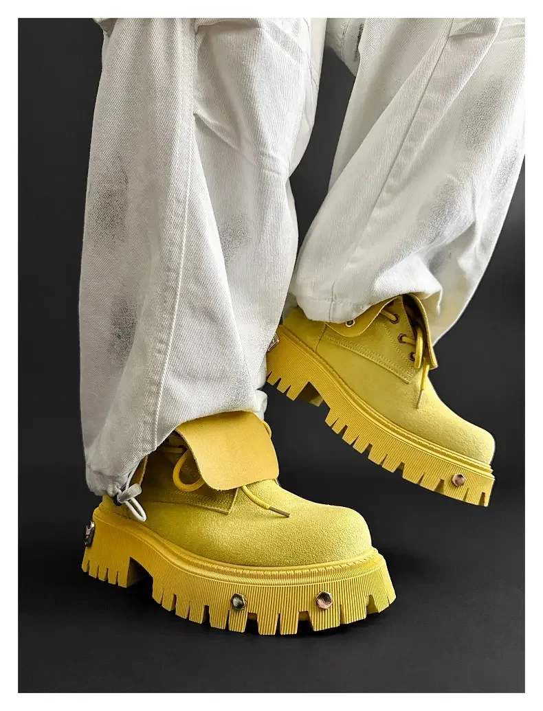High Top Motorcycle Boots Plus Size 45 Mens Designer Outdoor Work Boots Fashion Casual Leather Height Increased Platform Boots