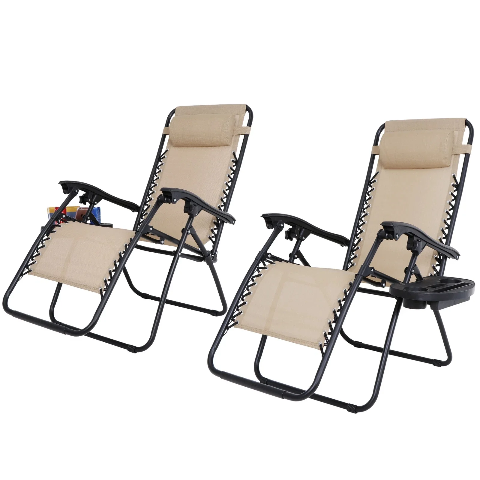 Set of 2 Zero Gravity Chair Foldable Lounge Beach Chair Back Yard for Relax