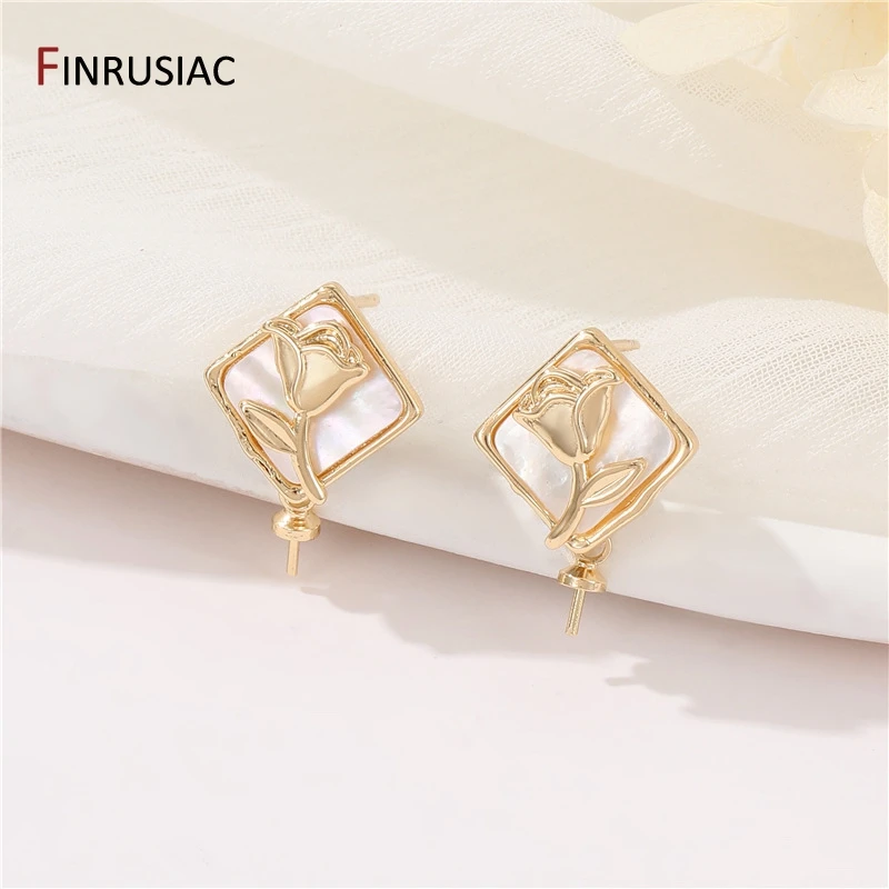 14K Gold Plated Brass Malachite Geometric Stud Earrings with Loop For Women DIY Dangle Drop Earrings Jewelry Making Accessories