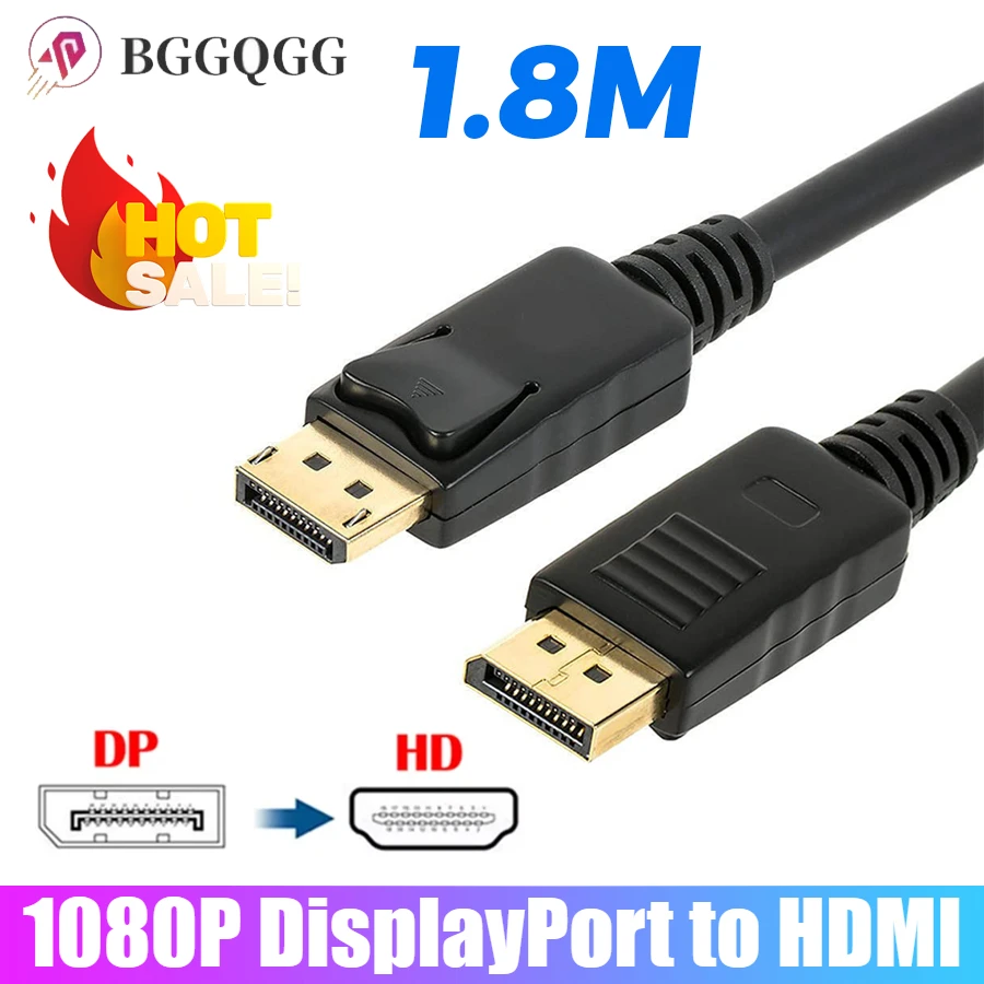 

BGGQGG 1.8M DisplayPort To HDMI-compatible Cable 1080P Male To Male Display Port DP To HDMI-compatible for PC HDTV Laptop