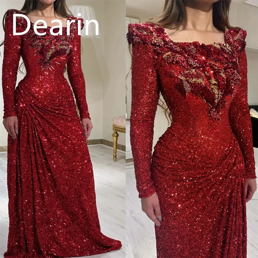

Customized Prom Dress Women Formal Dearin Square Collar Sheath Floor Length Skirts Sequin Bespoke Occasion Dresses Evening Gown