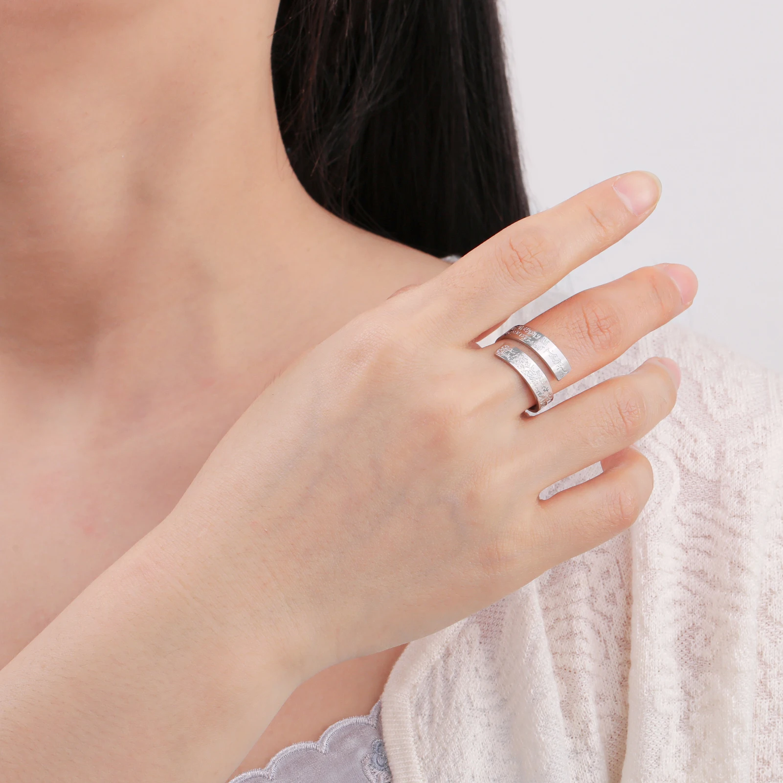 Stainless Steel Islamic Runes Letter Rings Wide Open Adjustable Ring For Women Men Blessing Gift