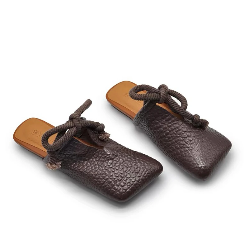 

Новые женские шлепанцы с квадратным носком, мюли, сандалии, повседневные вьетнамки, модные ретро-туфли на плоской подошве, слингбэки, слайды