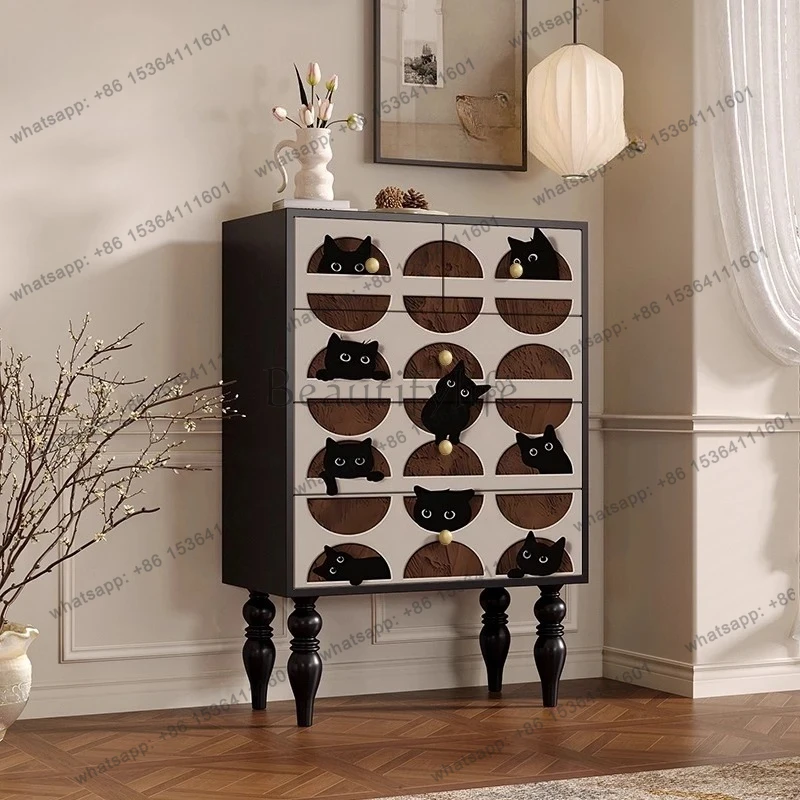 

Modern simple solid wood living room storage chest bedroom bedside cabinet light luxury household cabinet