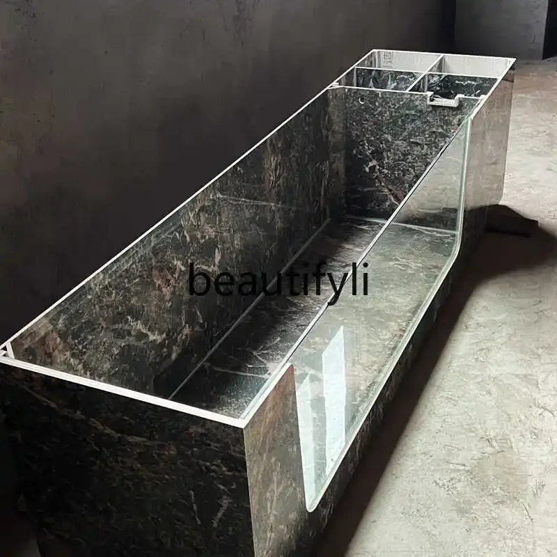

Rock slab fish pond large tank outdoor landscape courtyard filter tank with glass landscaping water floor tank