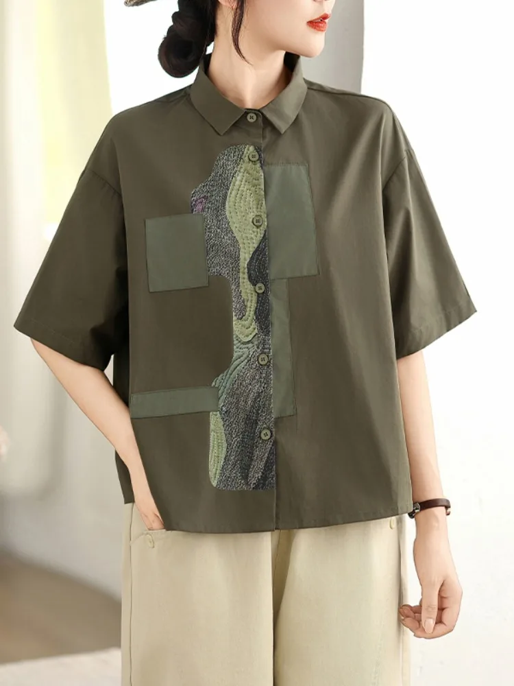 plus Size Women's  Ne irt Loose Fit f Sve Color Blo Cotton Blend Faionable Casual Top Summer Collection