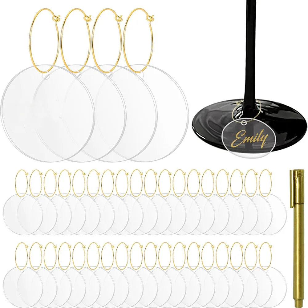 10 set  Acrylic Wine Charms for Stem Glasses Round Wine Glass Charms With Gold Plated Open Jump Ring Wines Charm