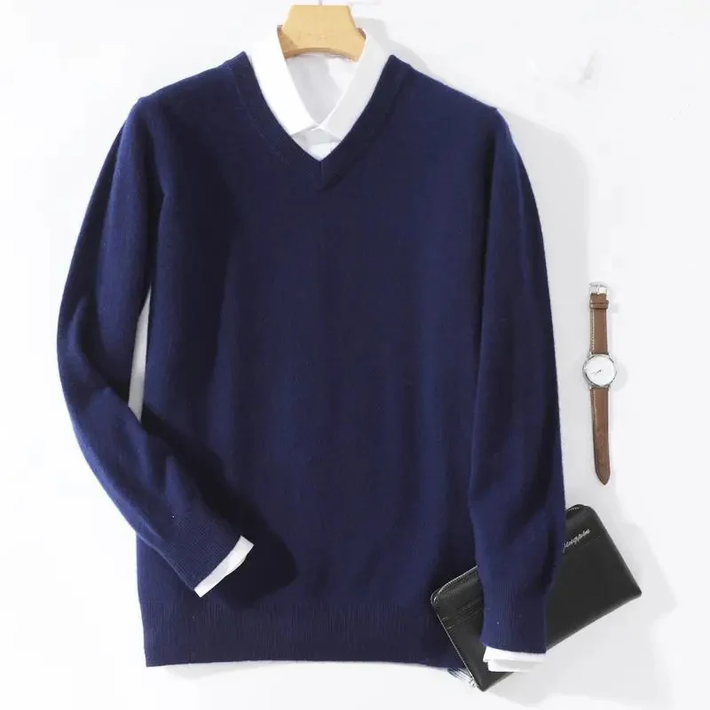 Men Cashmere Sweater Long Sleeve Vneck Jumpers Male Woolen Clothes Korean Pull Homme Hiver Pullover Knitted Wool Sweaters