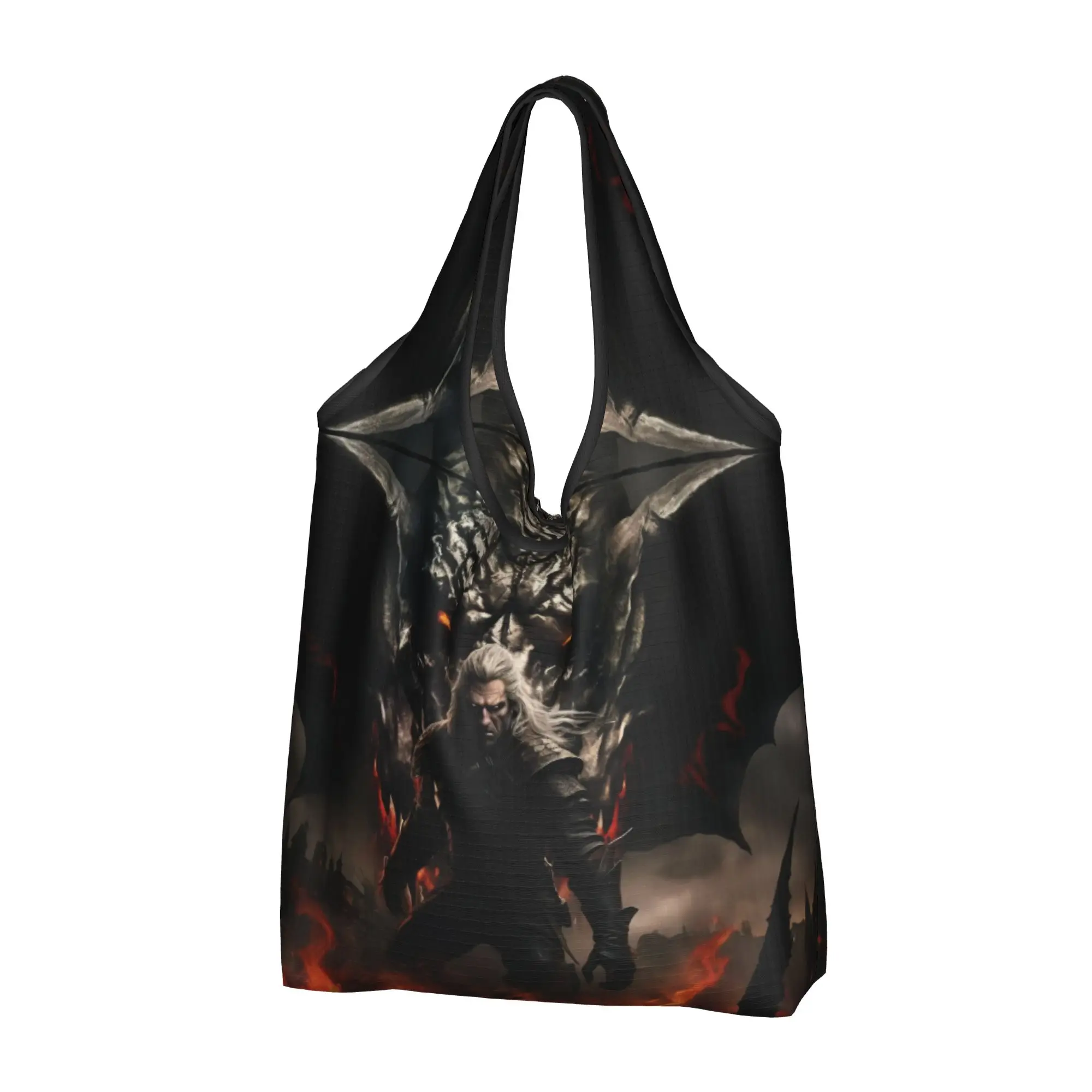 Reusable Action The Witcher Game  Shopping Bag Women Tote Bag Portable Role Playing  Grocery Shopper Bags