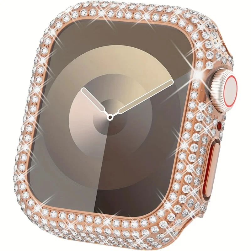 1-5pc Glass+Diamond Cover For Apple Watch Case 46mm 40mm 44mm 41mm 42mm 45mm Bling Bumper Protector for iWatch Series
