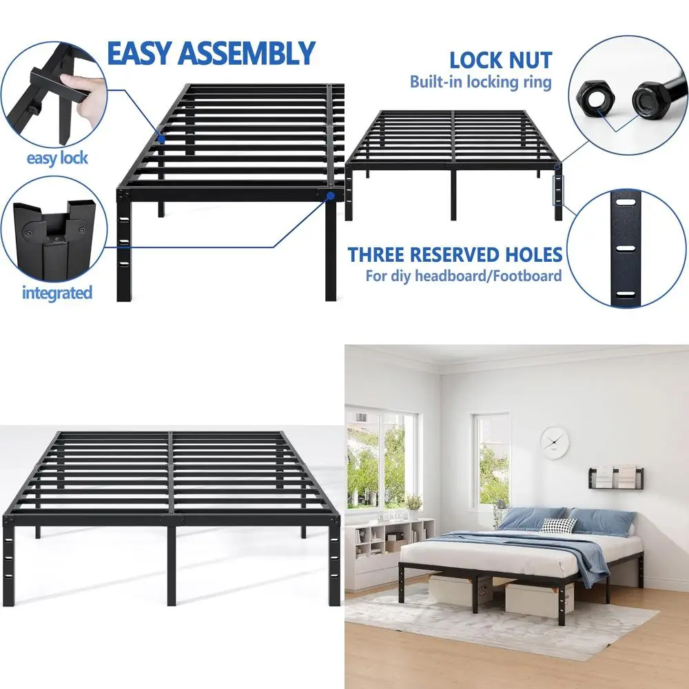 

Металлическая кровать Black 14 Queen с местом для хранения, усиленная, простая сборка, не требует пружинного блока