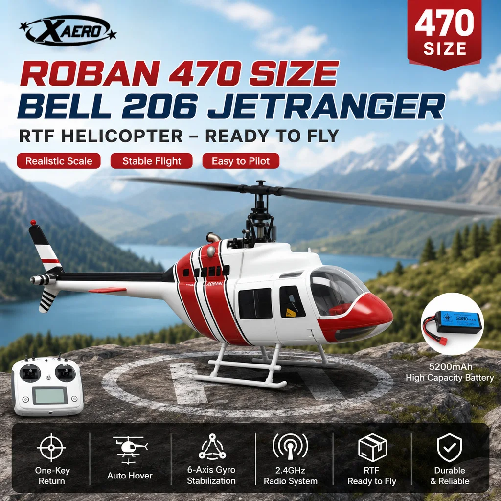 

ROBAN 470 Size Bell 206 JetRanger RTF Helicopter - Ready to Fly Scale Model with One-Key Return & Auto Hover