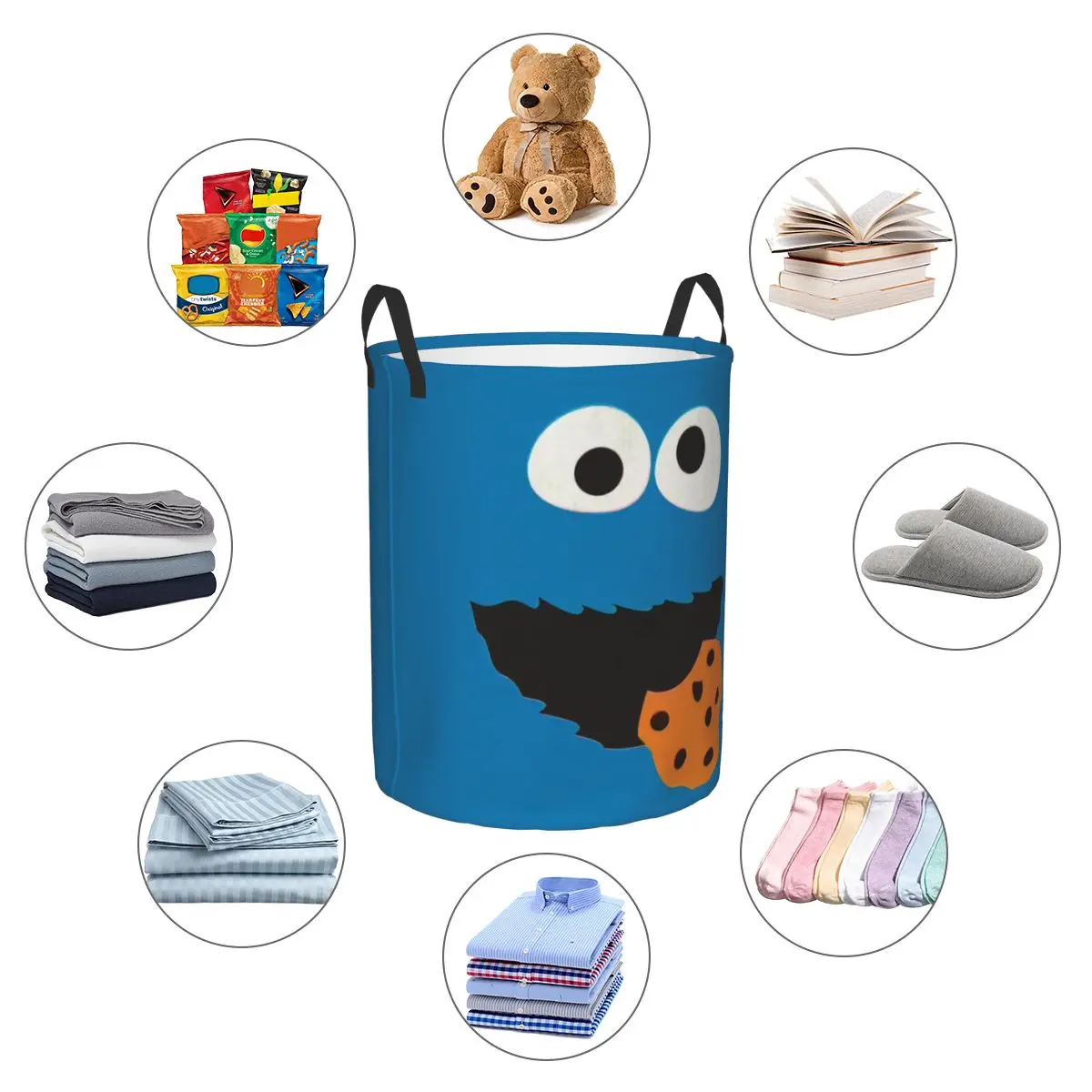 Custom Cookie Monster Face Manga Laundry Basket Foldable Sesame Street Clothes Hamper for Baby Kids Toys Storage Bin