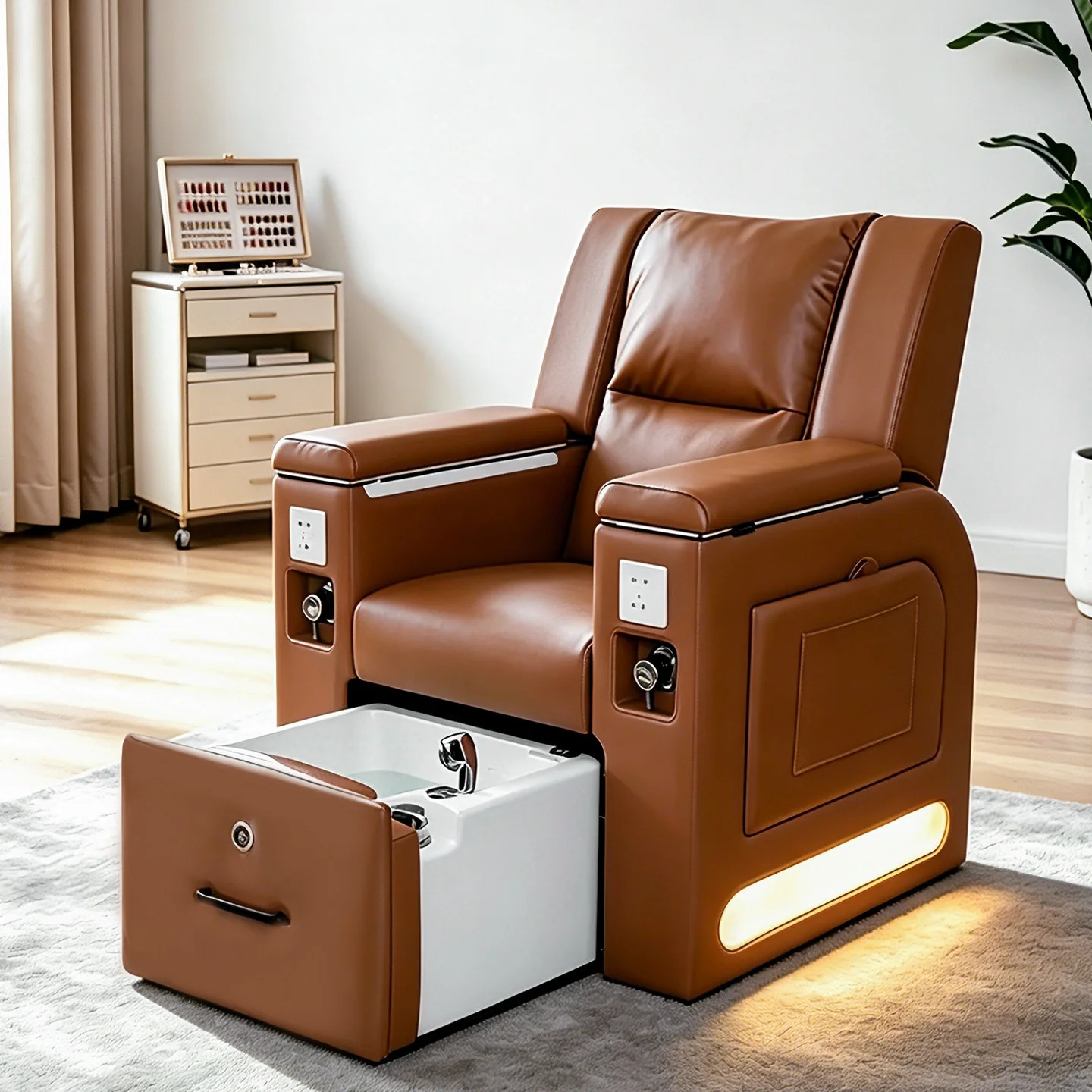 Nail Salon Hand Care Electric Reclining Multi-Functional Pedicure Chair with Foot Spa and Eyelash Extension Massage Features