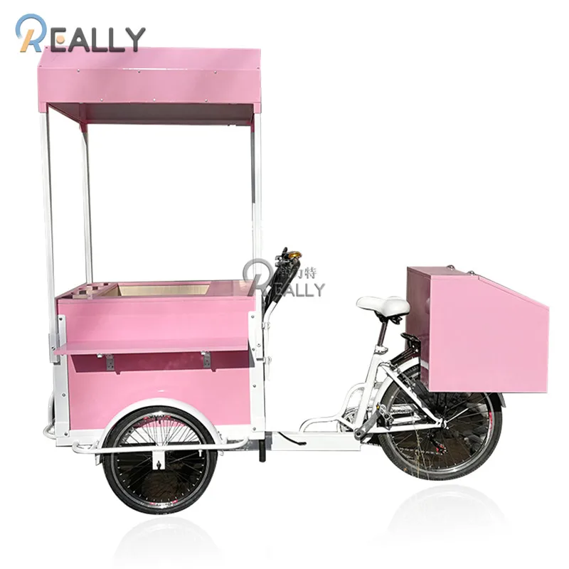 Marshmallows Mobile Sweets Carts Street Garden Cart Food Delivery Bike Ice Cream Trailer with Cotton Candy Machine for Kids