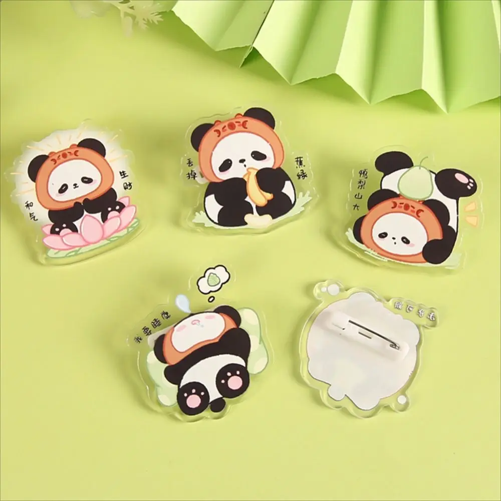 5Pcs/Set Cute Cartoon Panda Design Brooch Creative Fashion Acrylic Badge Pin Clothing Backpack Decor Accessories Gift