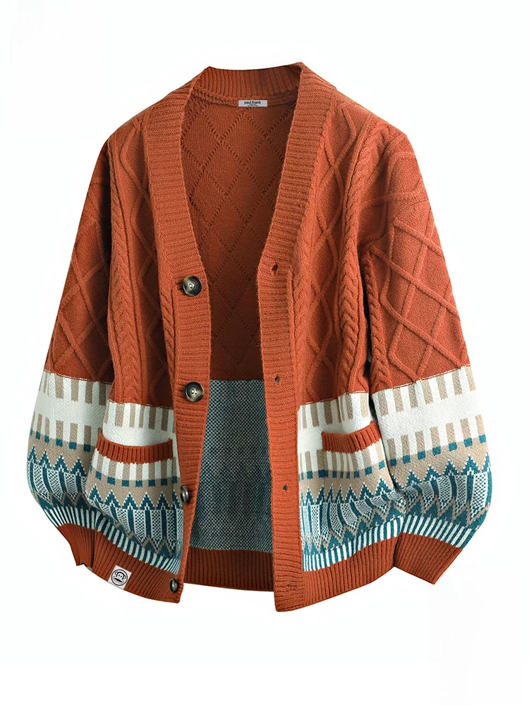 

Мужской теплый вязаный кардиган Paul Frank свободного кроя с V-образным вырезом, длинными рукавами, из смесового полиэстера, модный, для осеннего сезона