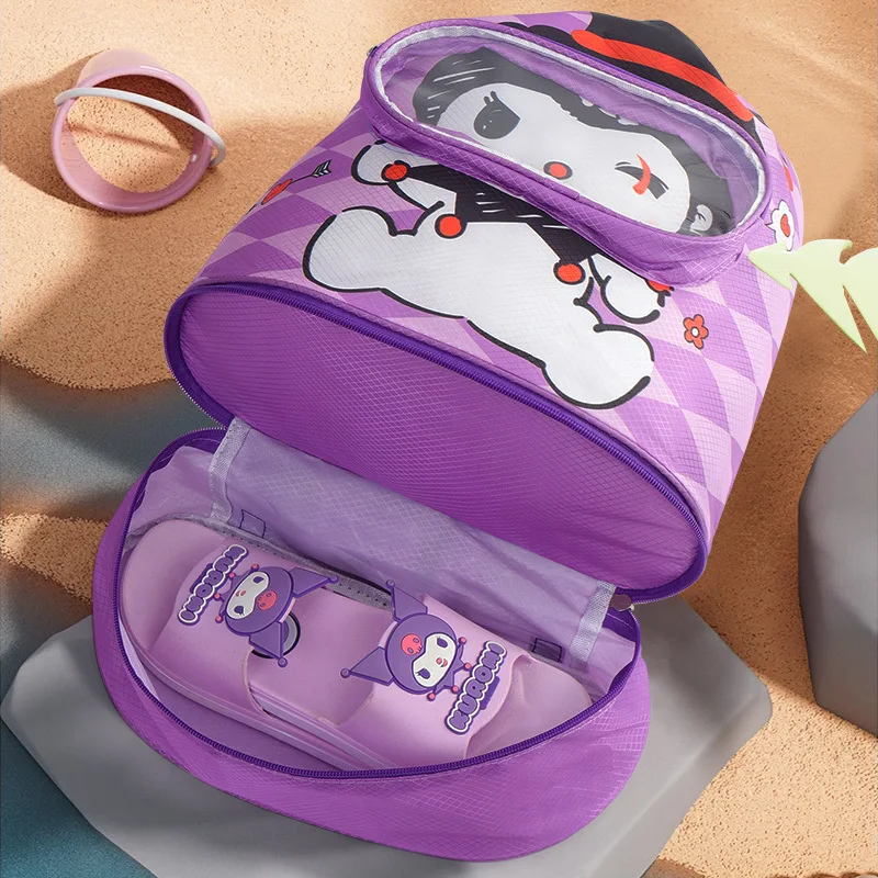 Cute Cartoon Children's Kuromi Printed Swimming Bag Large Capacity Beach Pool Waterproof Storage Bag Dry Wet Separation Backpack