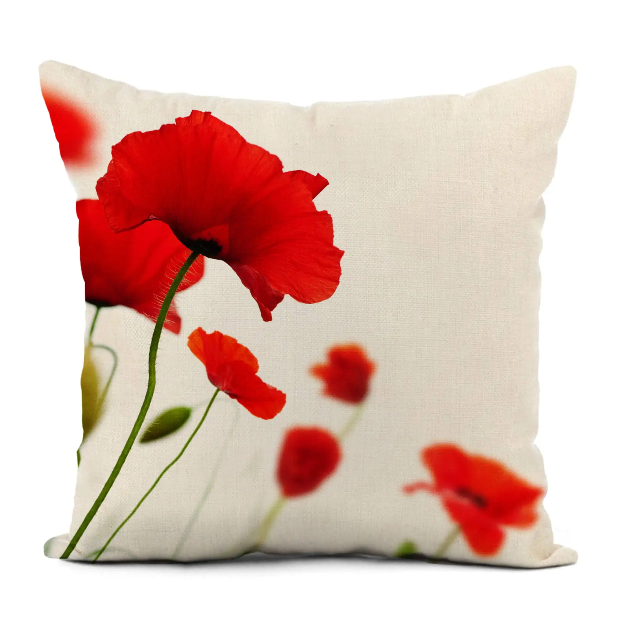 Nordic Modern Poppy Flower Linen Pillowcase Living Room Sofa Cushion Cover Home Decoration Can Be Customized 40x40 50x50 60x60