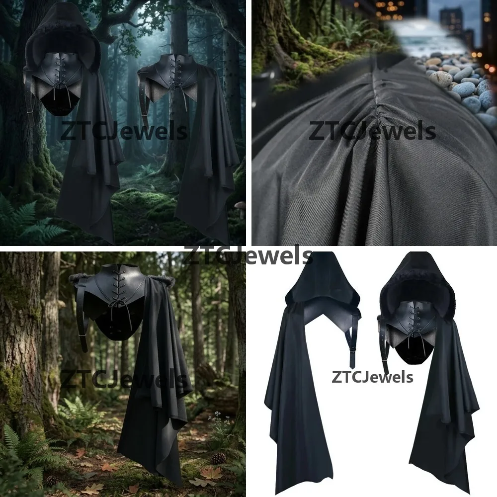 

Medieval Knight Cloak Vampire Cape Black Unisex Costume for Halloween Cosplay Role Play Warrior Dress Up Accessory