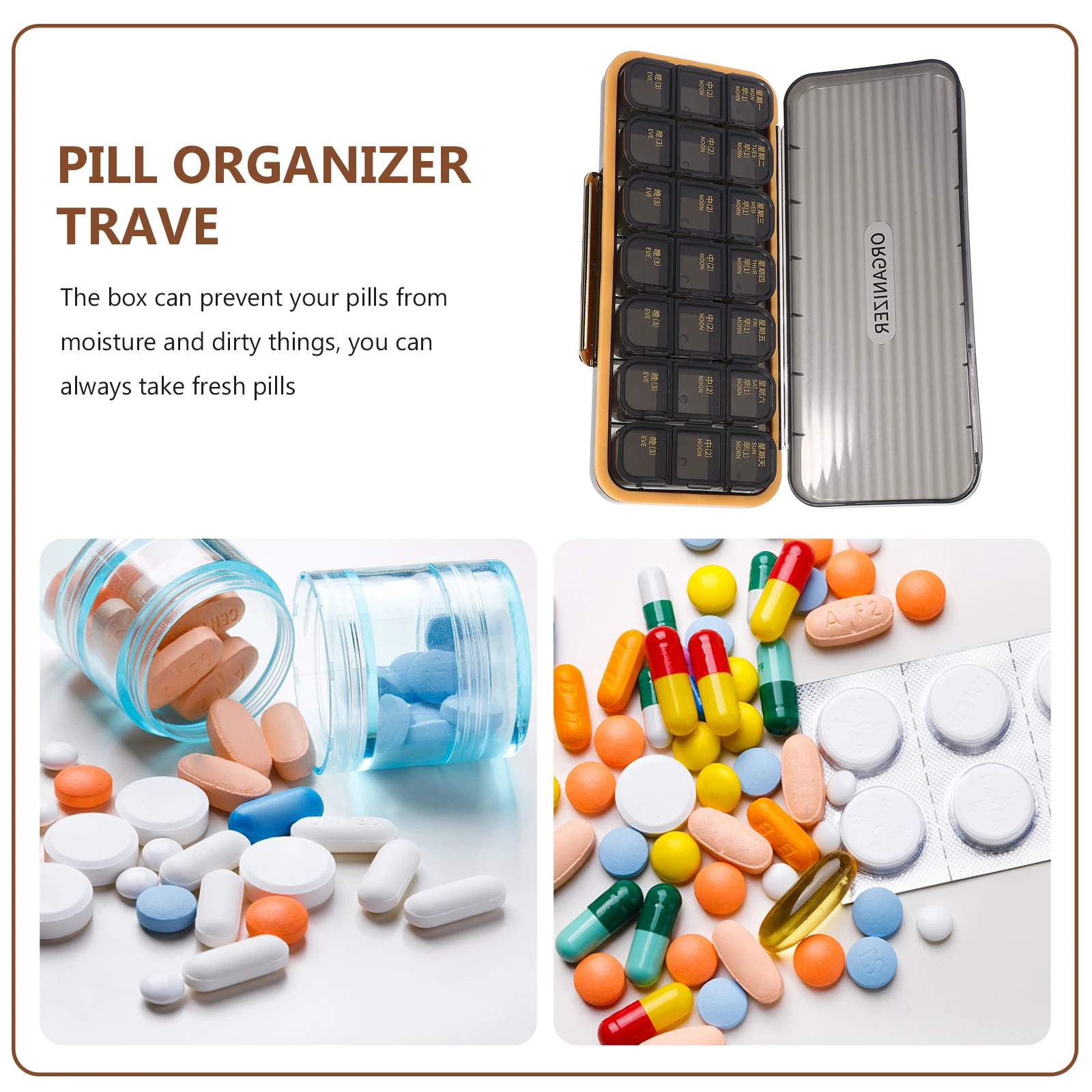 

Pill Boxes 21 Grid Medicine Pills Organizer Portable Travel Case Locking Weekly Black Medication Organiser Elder