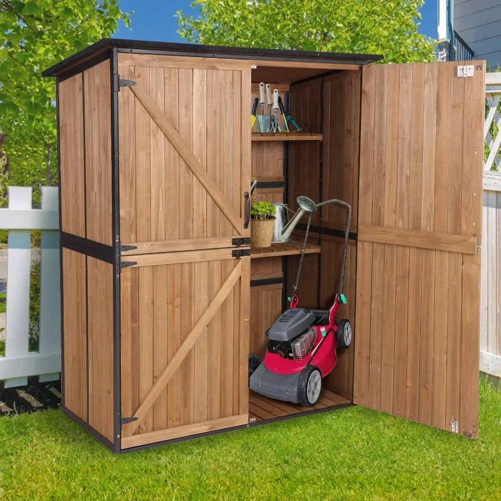 

Sheds & Outdoor Storage, Large Garden Shed with Metal Frame Structure and Adjustable Shelves, Bike Storage Tool Cabinet Box