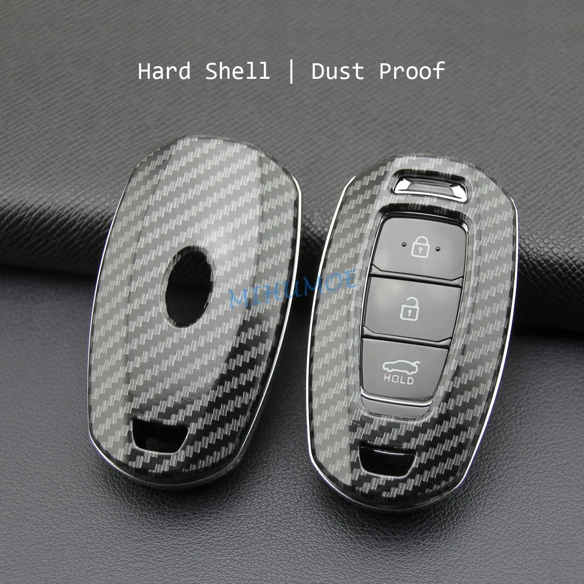 Carbon Fiber Car Smart Key Cover Case Chain Accessories For Hyundai Veloster Accent Palisade Elantra GT Venue Santa Fe Kona i30