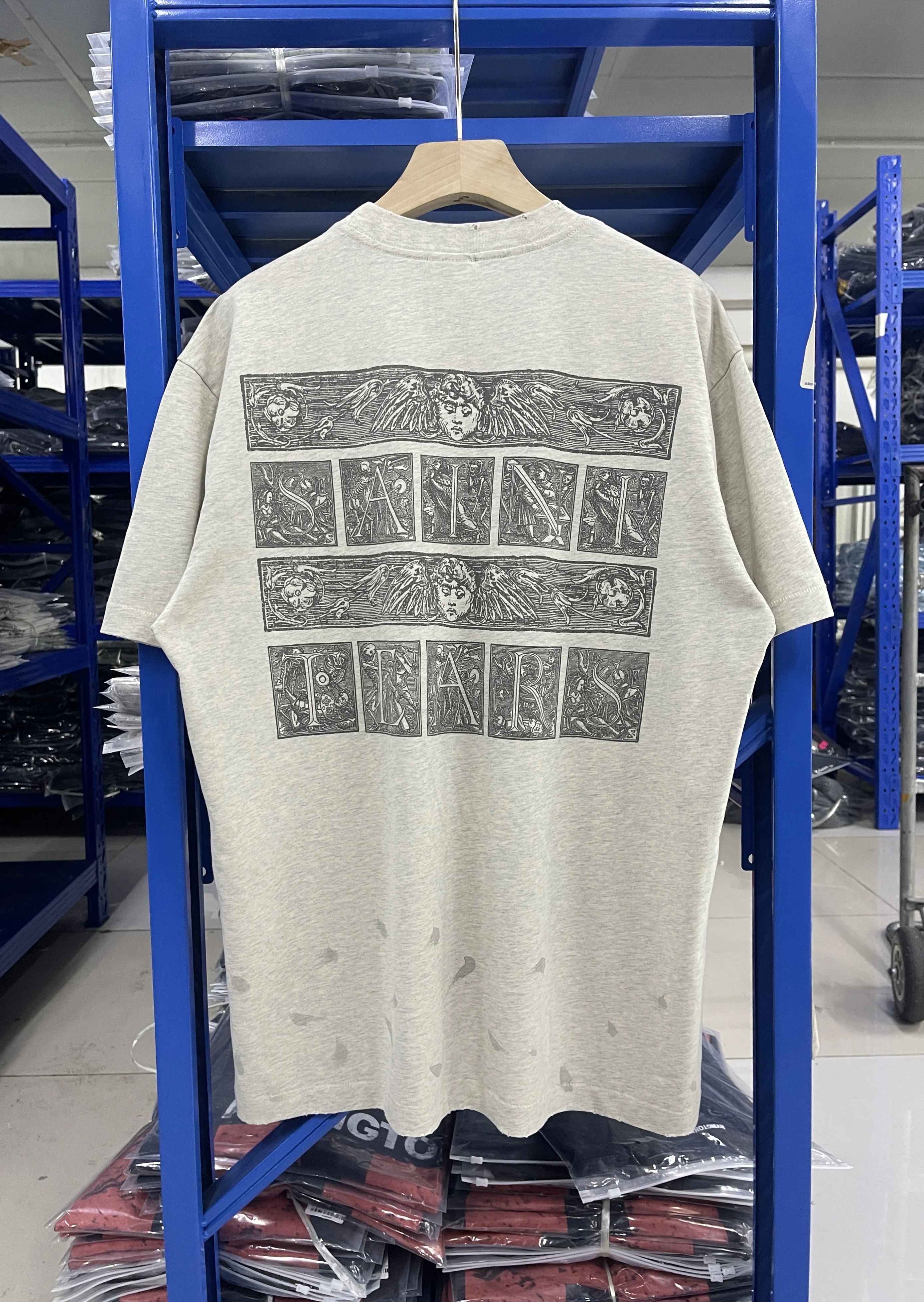 Summer High Quality Vintage Saint Graffiti Print Pullover Washed Pure Cotton T-shirt Casual Loose  Oversize Men's Trendy Tops