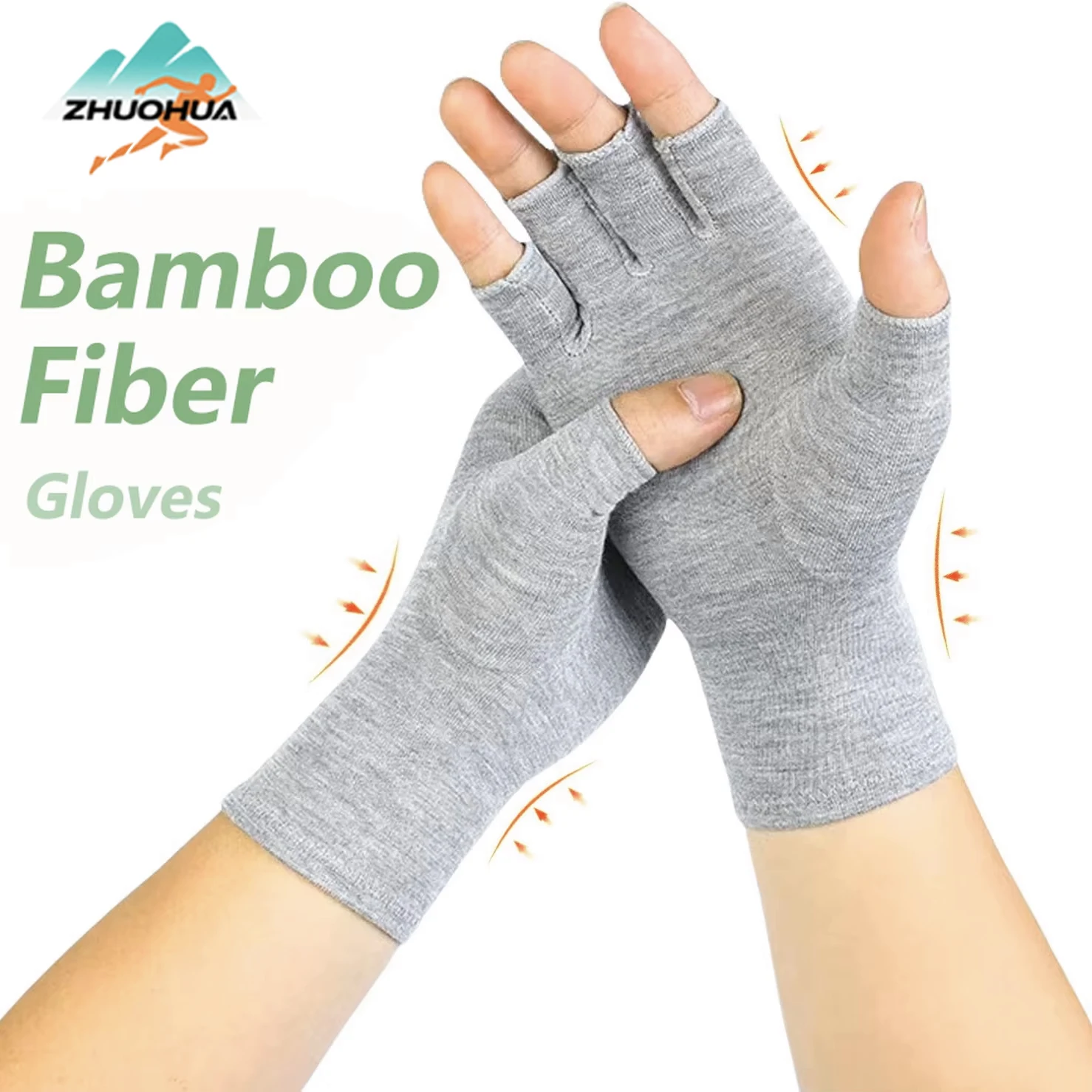 

ZHUOHUA Premium Bamboo Fiber Compression Gloves,Arthritis Gloves 1Pair Fingerless Breathable Fabric for Women Men Pain Relief
