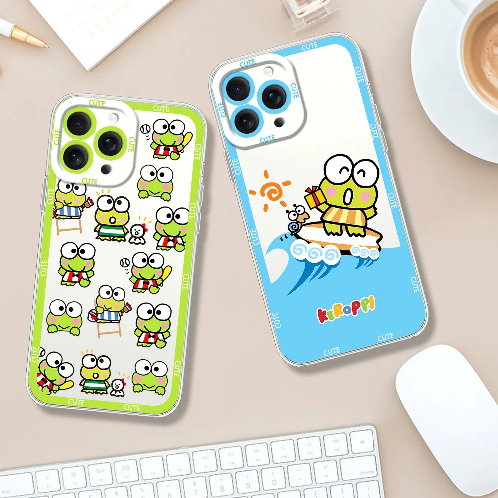 MINISO Cartoon Keroppi Cute For iphone 11 12 13 14 15 16 Mini Plus Pro Max Transparent Shell