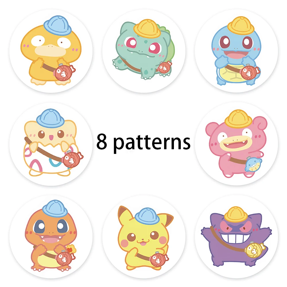 500pcs/Roll Cute Pokémon Roll Stickers PVC Material 8 Different Patterns Circular Scrapbook Waterproof Decorative Daily Stickers