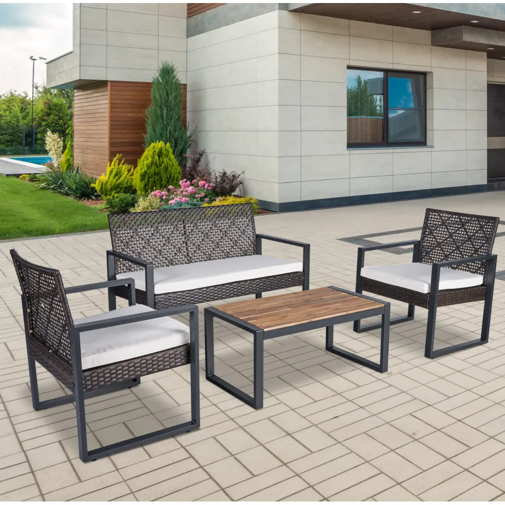 

4 Piece Patio Conversation Set Outdoor Furniture Balcony Porch Garden Backyard