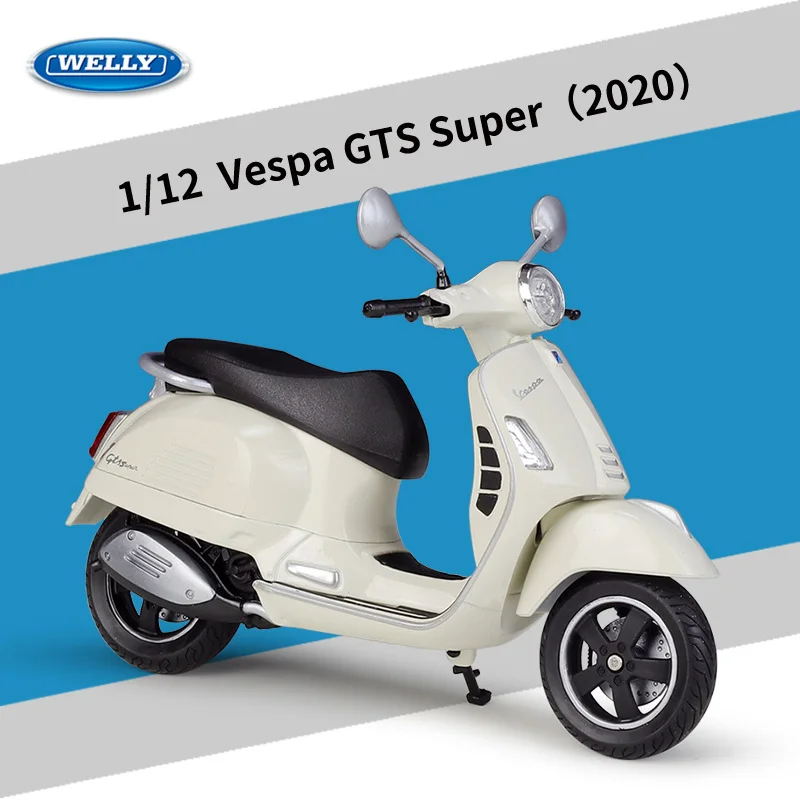 WELLY 1:12 Vespa GTS Super 2020 Model Motocykla Klasycznego z Metalu, Symulacja Motocykli Ulicznych, Prezent dla Dzieci
