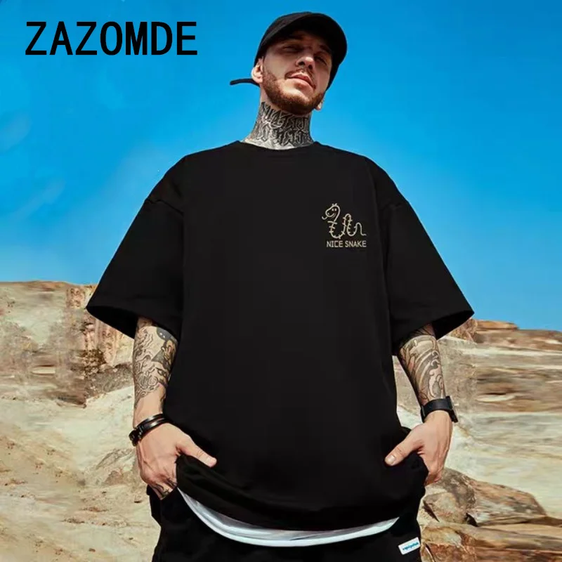 ZAZOMDE 2025 New Painting Print Round Neck Short Sleeve Cotton T-shirt For Men And Women Large Loose Casual Short Sleeved Top