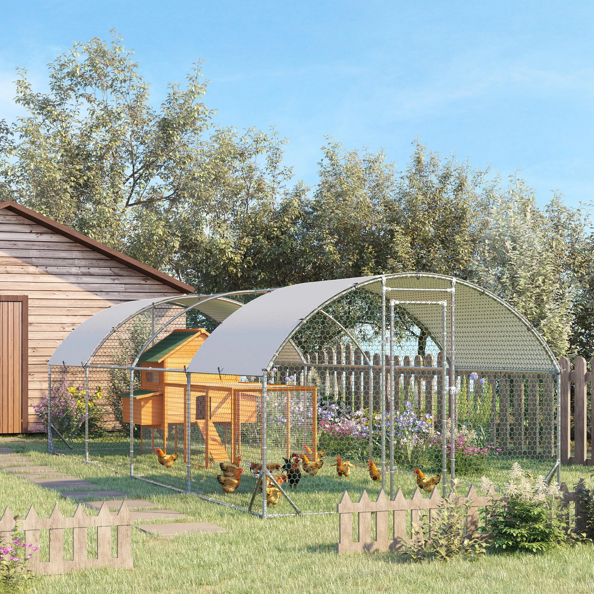 PawHut Gallinero para Exterior Grande de Acero Galvanizado 280x760x197 cm Plata