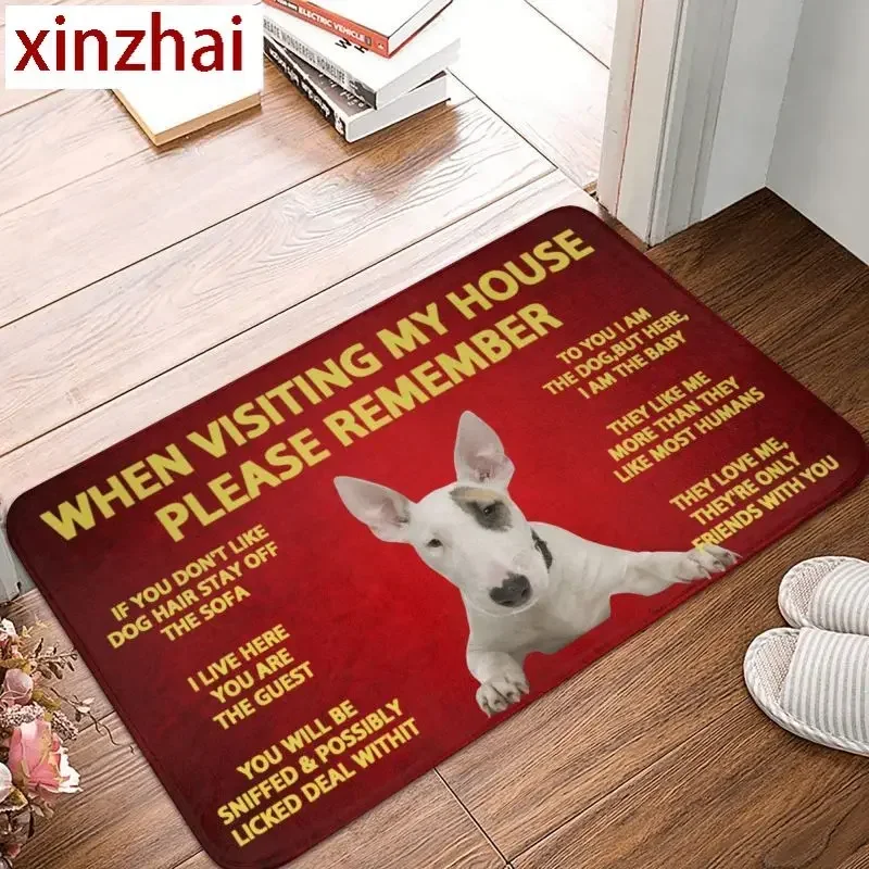 Please Remember Bull Terrier Dogs House Rules Doormat Non-Slip Kitchen Bath Mat Bedroom Balcony Door Floor Entrance Carpet Rug