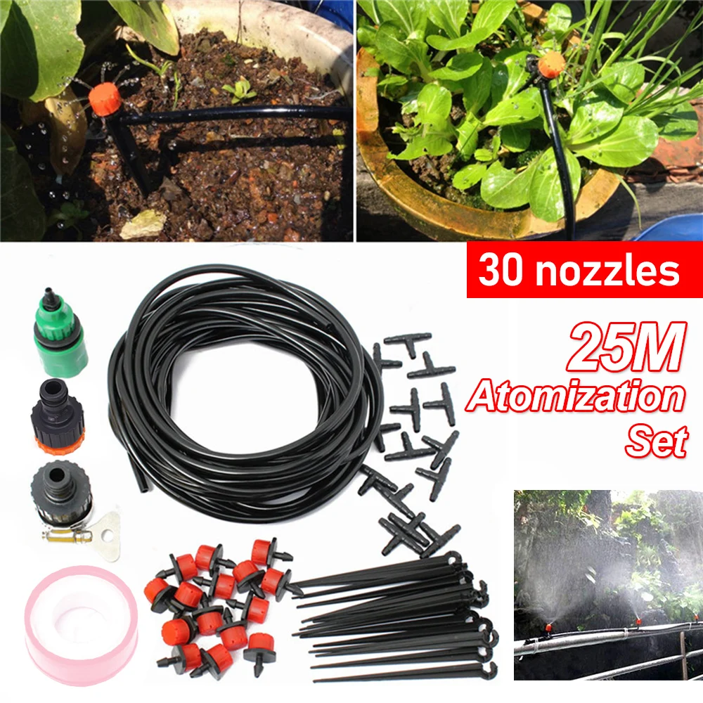 

1Set Automatic Garden Drip Irrigation Kit 25M Hose Watering System Nozzles for Farmland Bonsai Plant Flower Vegetable Greenhouse