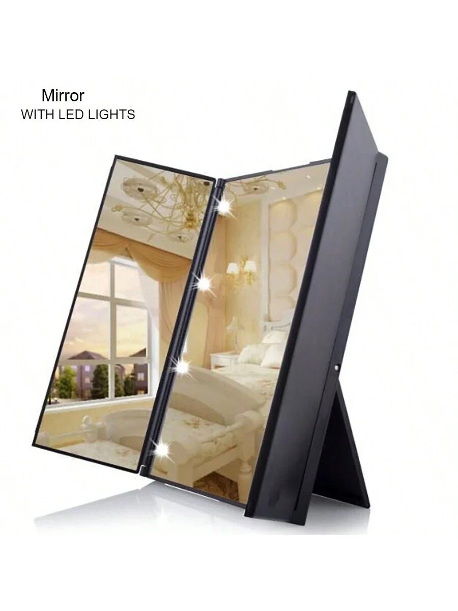 Battery-Powered White Led Folding Vanity Makeup Mirror With 8 Lights, Can Be Used As A Desktop And Portable Mirror For  Tabletop