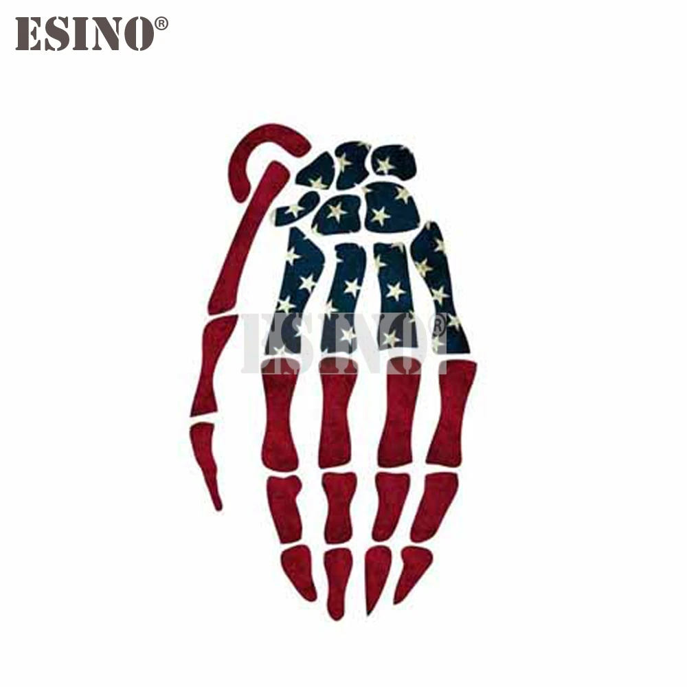 13.8x8cm American Flag Skeleton Hand Grenade Car Sticker PVC Waterproof Auto Decal USA Military Motorcycle Bumper Decor