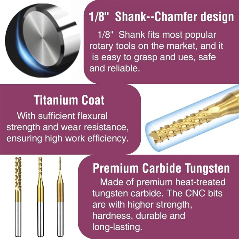 

B84B-10 шт. гравировальная фреза с титановым покрытием, 1/8 дюйма, хвостовик, микроконцевая фреза, гравировальные биты, фреза для печатных плат