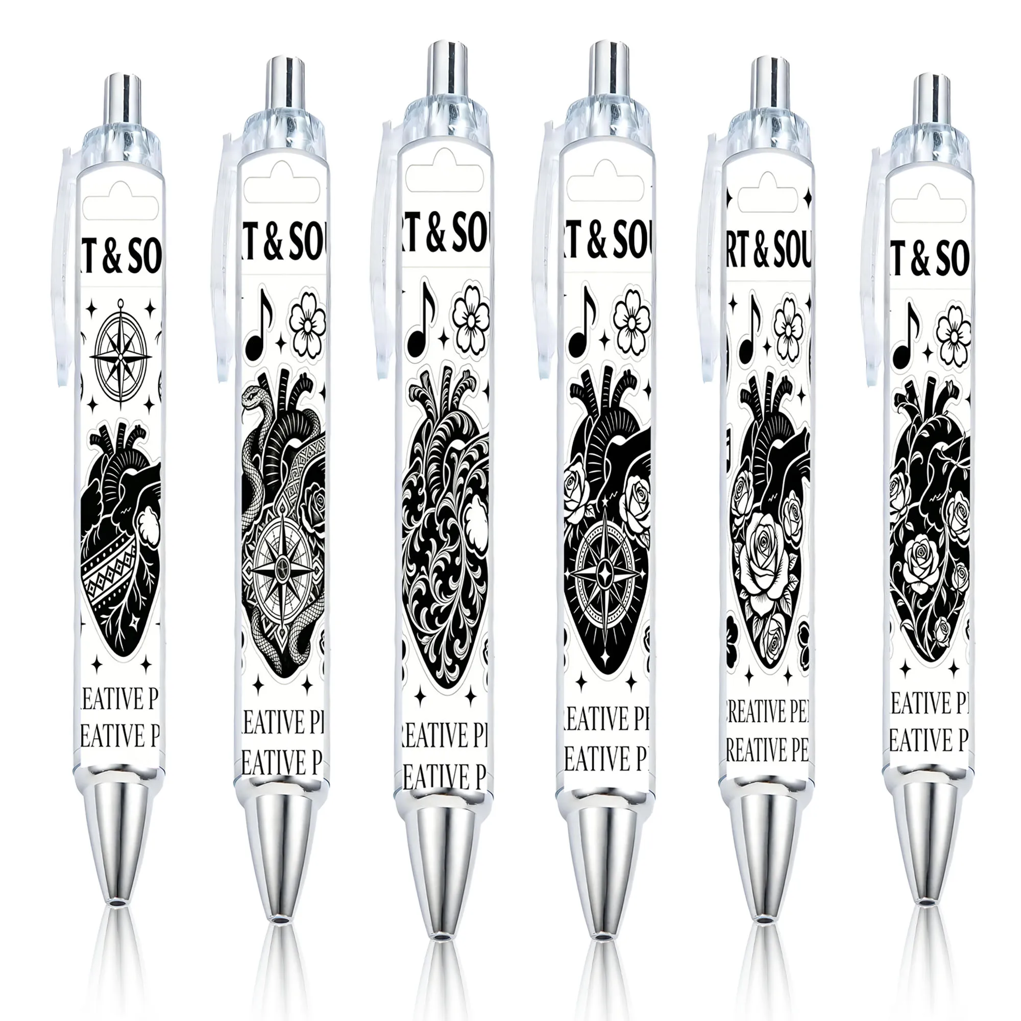 

Набор из 6 черно-белых шариковых ручек с сердечками, тематическая серия, для студентов-медиков, подарок для письма